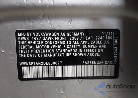 2013 Volkswagen Cc 2.0T Sport Plus из США, поврежденный, VIN WVWBP7AN2DE500077